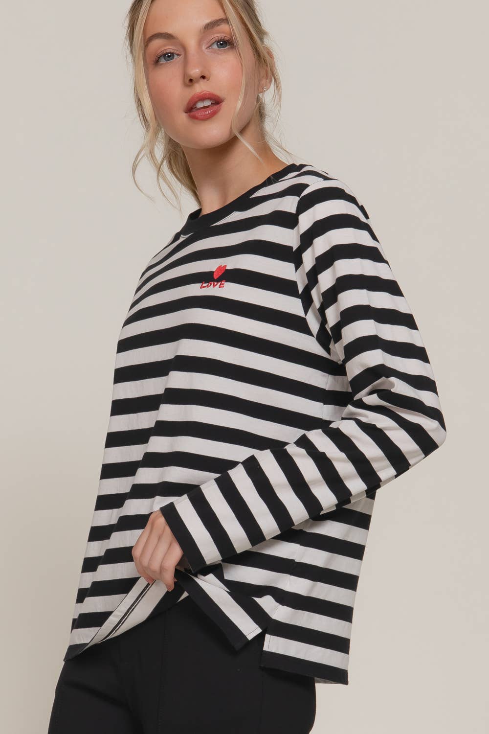 Lovey Embroidery Stripe Top