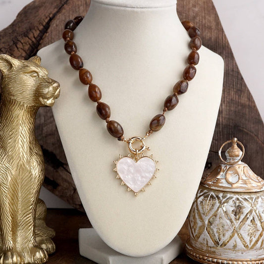 Amour Knot Beaded Heart Pendant Necklace