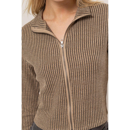 Mellow Striped Zip-Up Knit Top
