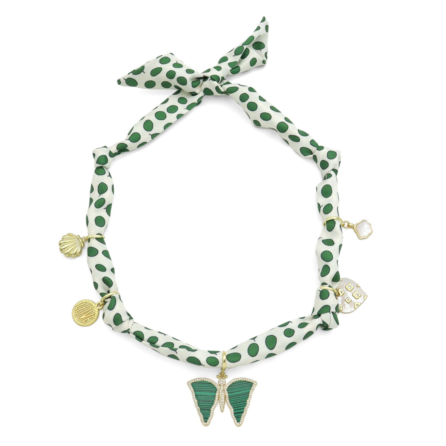 Adjustable Silk Scarf Only- Green Dots