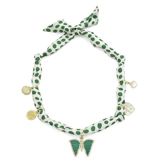 Adjustable Silk Scarf Only- Green Dots