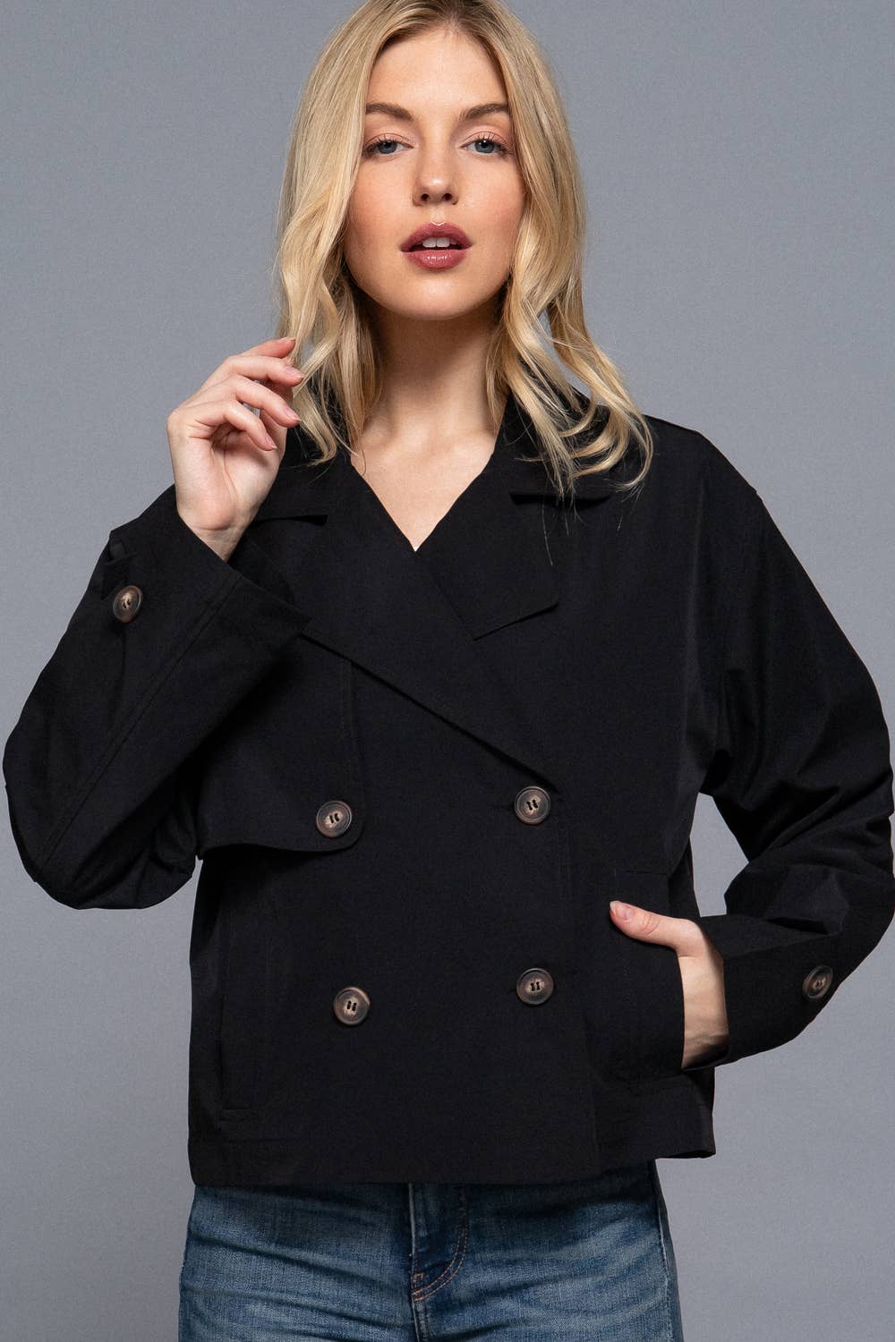 Rumi Double Breasted Short Trench Jacket