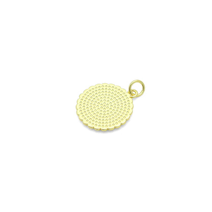 White Enamel Flower On Round Gold Charm Pendant