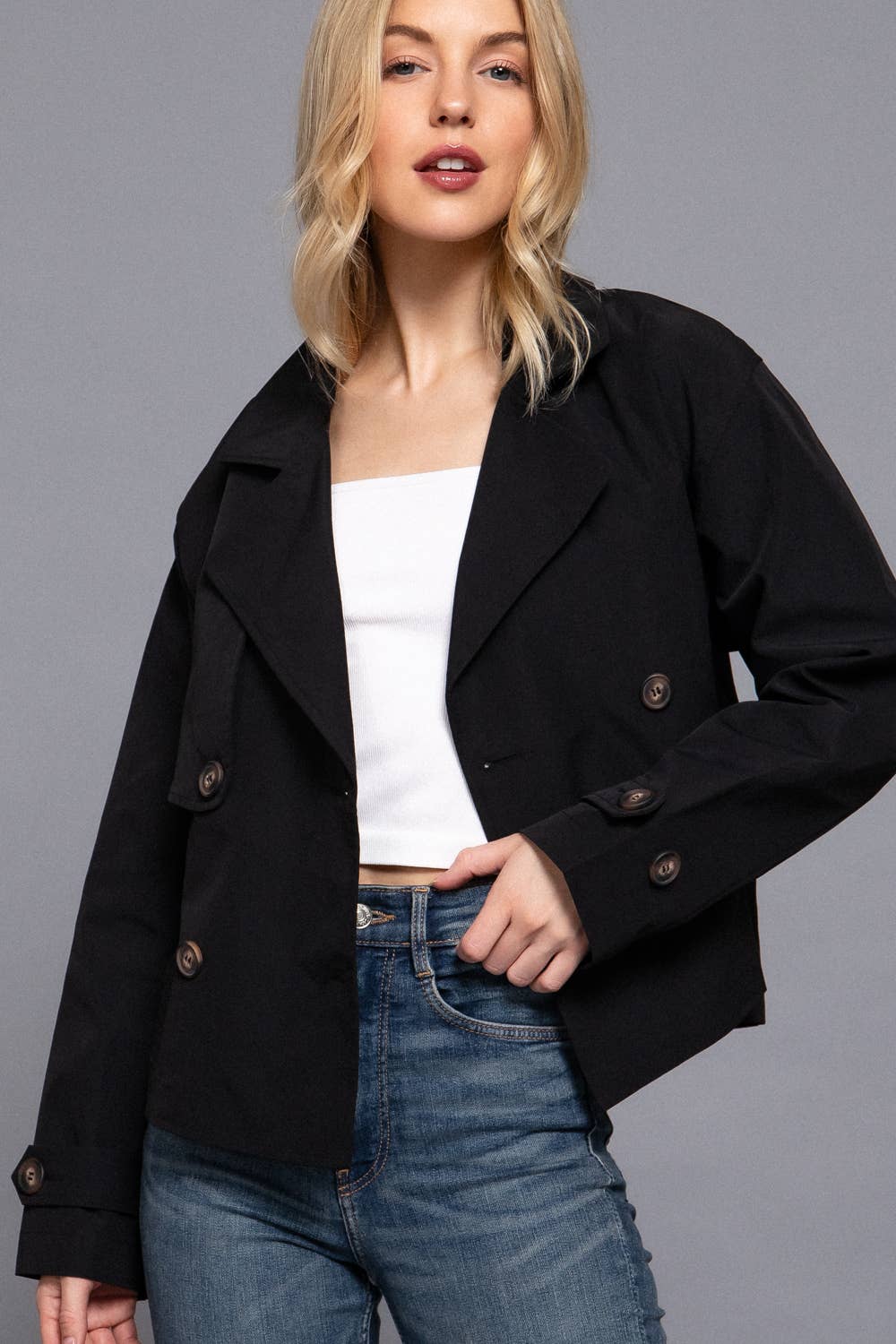 Rumi Double Breasted Short Trench Jacket