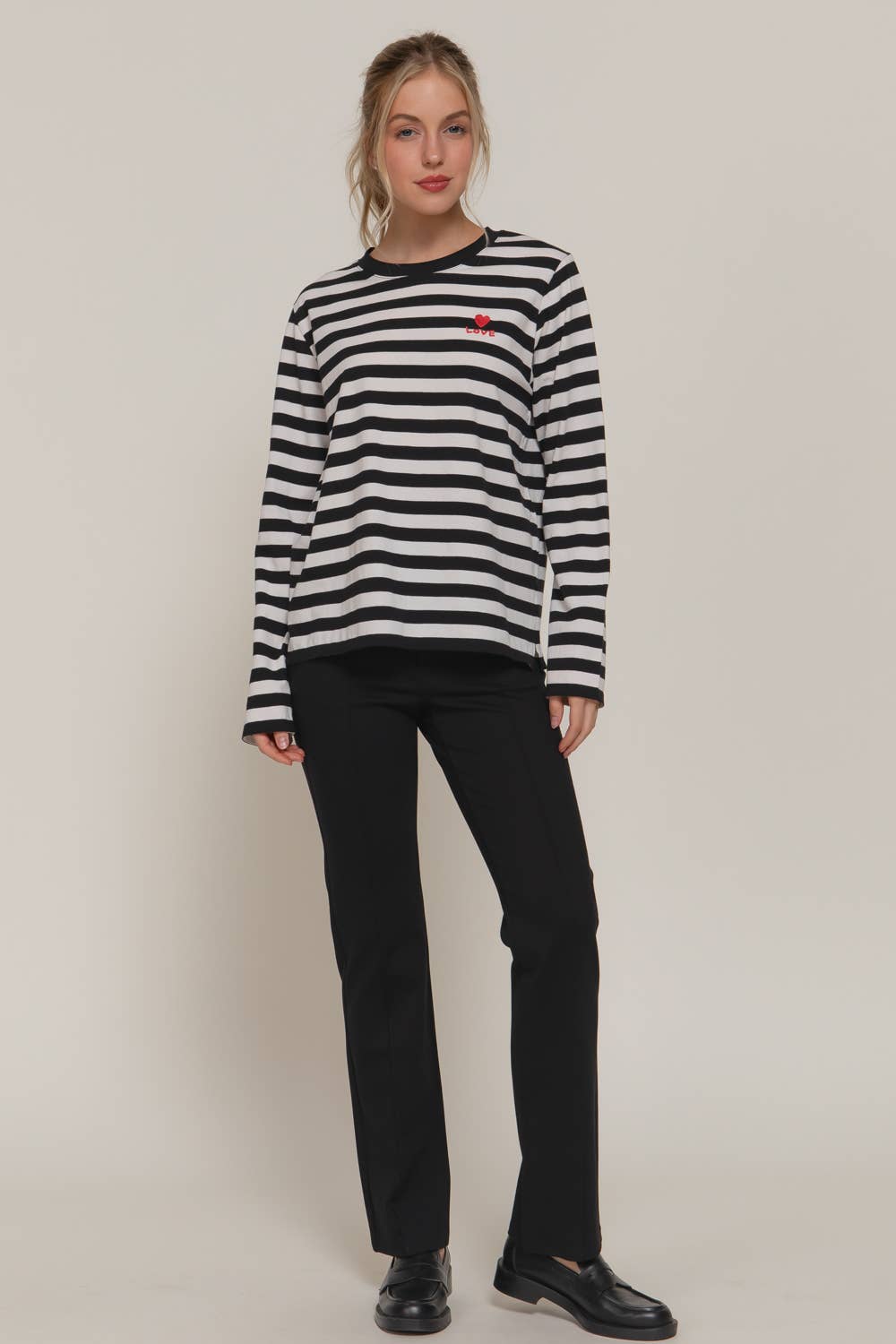 Lovey Embroidery Stripe Top