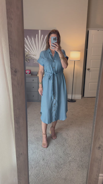 Maverick Chambray Belted Midi Dress