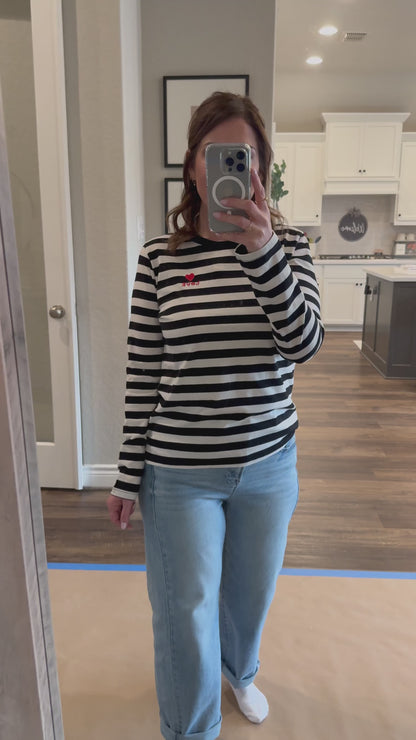 Lovey Embroidery Stripe Top