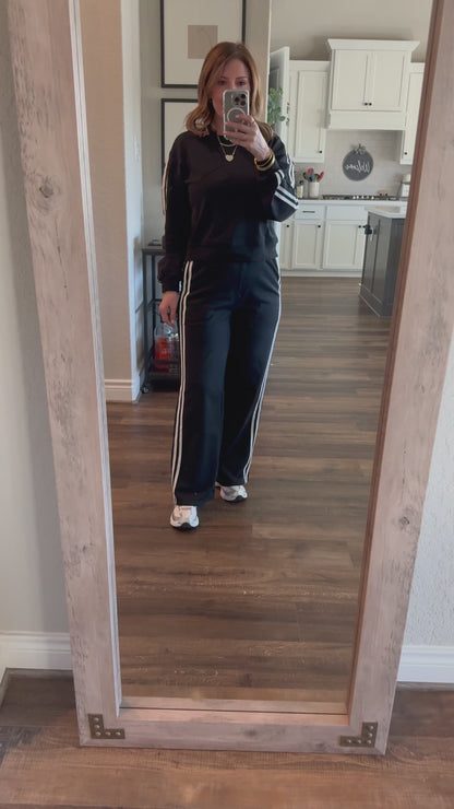 Black Varsity Striped Crewneck 2 Piece Set