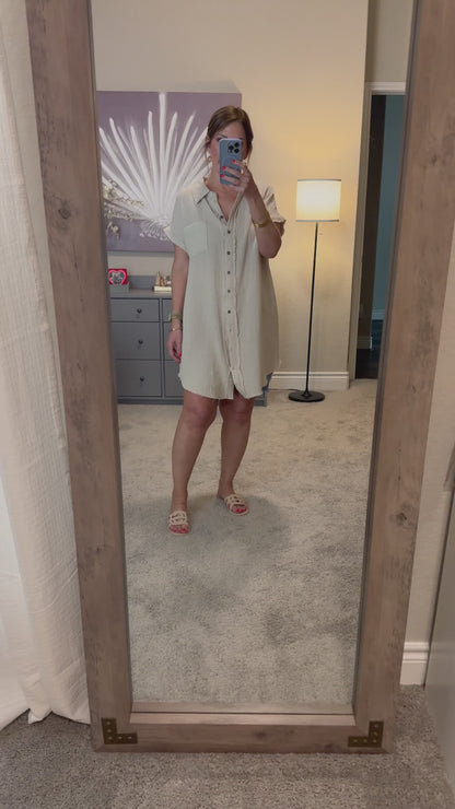 Jovi Gauze Button Down Shirt Dress/Sand Beige/FINAL SALE