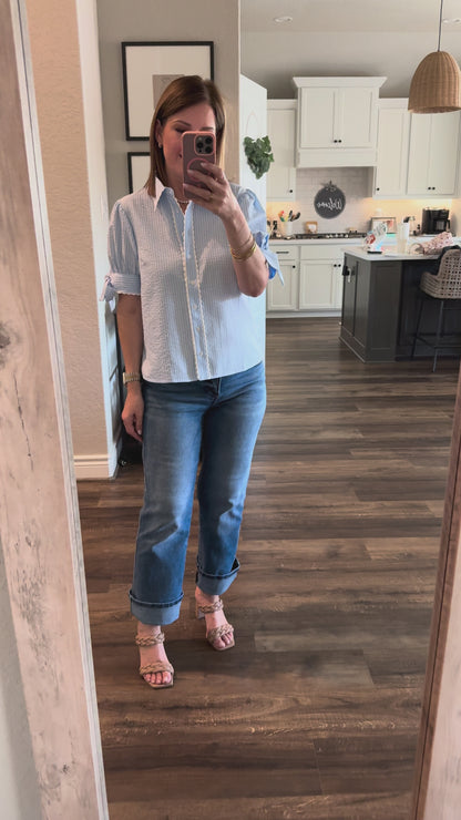 Vallow Blue Stripe Blouse