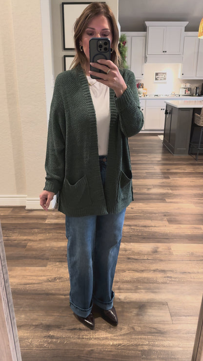 Pine Open Front Knit Cardigan